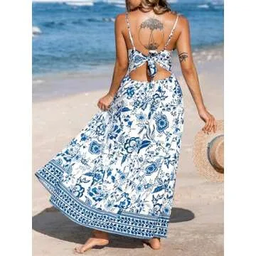 CUPSHE Teal Floral Maxi Dress with Adjustable Straps