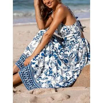 CUPSHE Teal Floral Maxi Dress with Adjustable Straps