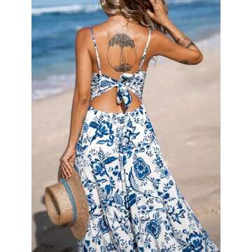 CUPSHE Women's Maxi Dress V Neck Twisted Sleeveless Cutout Self Tie Long Dress Summer Formal Dress Teal Floral, S