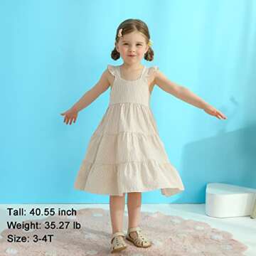 YOUNGER TREE Toddler Baby Girl Dress Summer Outfits Stripe Flutter Sleeve Smocked Dress Kids Causal ...