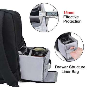 CADeN Camera Backpack Bag with 14" Laptop Compartment Waterproof, DSLR/SLR Mirrorless Camera Case for Travel Daily Photography, Compatible for Canon Sony Nikon Camera and Lens with Tripod Straps