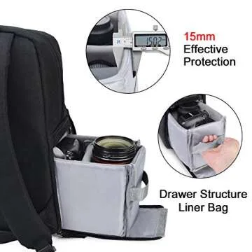 CADeN Camera Backpack Bag with 14" Laptop Compartment Waterproof, DSLR/SLR Mirrorless Camera Case for Travel Daily Photography, Compatible for Canon Sony Nikon Camera and Lens with Tripod Straps