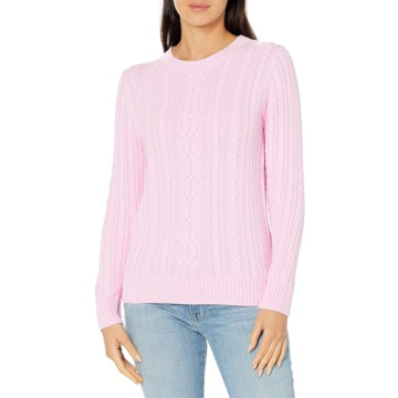 Amazon Essentials Women's Fisherman Cable Crewneck Sweater, Light Pink