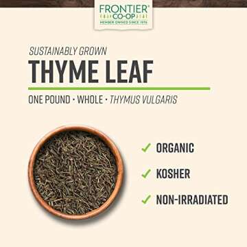 Frontier Certified Organic Thyme Leaf, 1-Pound Bulk, Add Warmth & Pungency to Marinade, Vegetables, ...