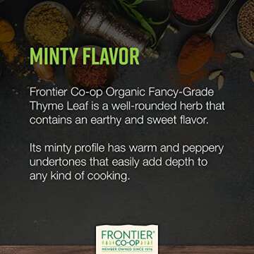 Frontier Certified Organic Thyme Leaf, 1-Pound Bulk, Add Warmth & Pungency to Marinade, Vegetables, Stews and Cheese Dishes