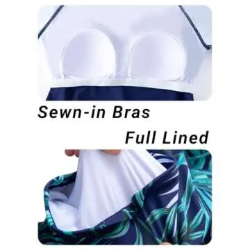 Daci Women Blue Leaves Two Piece Rash Guard Long Sleeve Swimsuits UV UPF 50+ Swim Shirt Bathing Suit with Boyshort Bottom XS