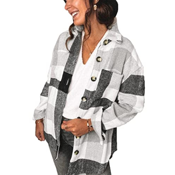 PRETTYGARDEN Women's Trendy Plaid Shacket Jacket - Stylish Casual Flannel for Fall