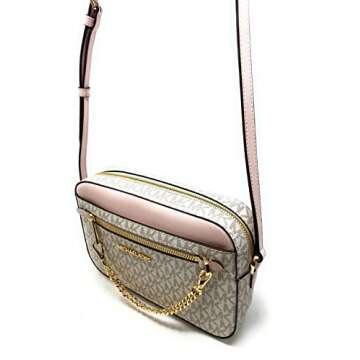 Michael Kors Jet Set East West Chain Crossbody Vanilla MK Powder Blush Pink Bundled with Card Holder in Ballet