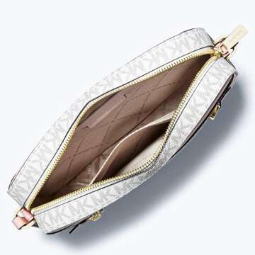 Michael Kors Jet Set East West Chain Crossbody Vanilla MK Powder Blush Pink Bundled with Card Holder in Ballet