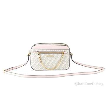 Michael Kors Jet Set East West Chain Crossbody Vanilla MK Powder Blush Pink Bundled with Card Holder in Ballet