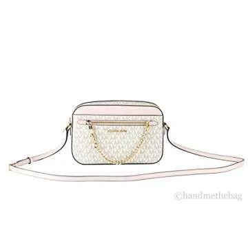 Michael Kors Jet Set East West Chain Crossbody Vanilla MK Powder Blush Pink Bundled with Card Holder in Ballet
