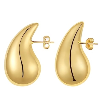 Chunky Gold Hoop Earrings for Women, Lightweight Hollow Open Hoops Tear Drop Waterdrop Earrings Fash...
