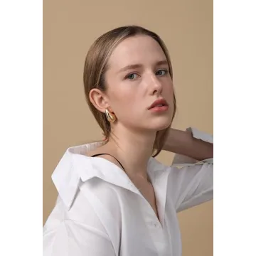 Chunky Gold Hoop Earrings for Women, Lightweight Hollow Open Hoops Tear Drop Waterdrop Earrings Fashion Trendy Jewelry Gifts Hypoallergenic Gold