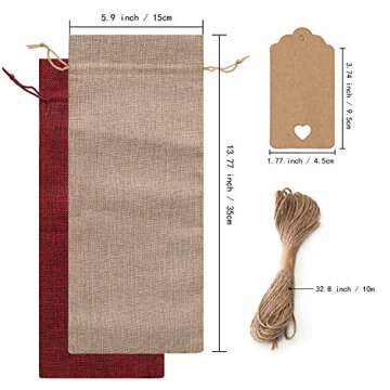 BEAVOING Burlap Wine Bags 16 Pcs Wine Bottle Bags Jute Wine Gift Bags with Tags and Ropes Wine Bottle Covers for Christmas Wedding Housewarming Engagement Wine Tasting Party Supplies (Red&Linen, 16)