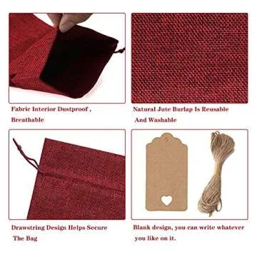BEAVOING Burlap Wine Bags 16 Pcs Wine Bottle Bags Jute Wine Gift Bags with Tags and Ropes Wine Bottle Covers for Christmas Wedding Housewarming Engagement Wine Tasting Party Supplies (Red&Linen, 16)