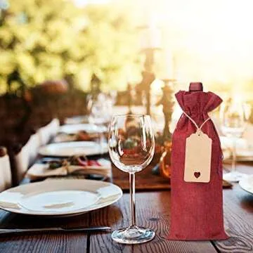 BEAVOING Burlap Wine Bags 16 Pcs Wine Bottle Bags Jute Wine Gift Bags with Tags and Ropes Wine Bottle Covers for Christmas Wedding Housewarming Engagement Wine Tasting Party Supplies (Red&Linen, 16)