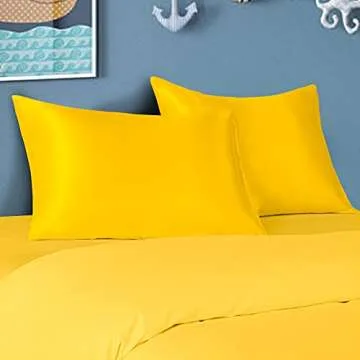 BEDSUM 2 Pack Silk Satin Toddler Pillowcases, Luxury Silky Travel Envelope Closure Pillow Cases for Baby Boys and Girls, 14x20 Inches, Yellow