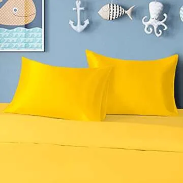 BEDSUM 2 Pack Silk Satin Toddler Pillowcases, Luxury Silky Travel Envelope Closure Pillow Cases for Baby Boys and Girls, 14x20 Inches, Yellow