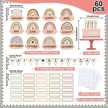 60 Pieces Boho Classroom Decor Birthday Bulletin Board Decorations Set Rainbow Bulletin Board Decor ...