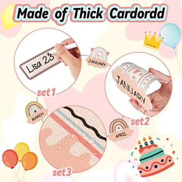 60 Pieces Boho Classroom Decor Birthday Bulletin Board Decorations Set Rainbow Bulletin Board Decor Classroom Chart Wall Decoration Cutouts for School Calendar Birthday Border (Brown Series)