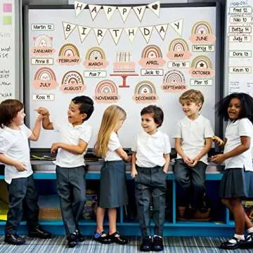 60 Pieces Boho Classroom Decor Birthday Bulletin Board Decorations Set Rainbow Bulletin Board Decor Classroom Chart Wall Decoration Cutouts for School Calendar Birthday Border (Brown Series)