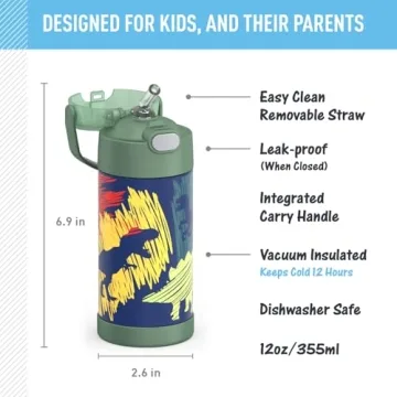 THERMOS FUNTAINER Water Bottle with Straw - 12 Ounce - Kids Stainless Steel Vacuum Insulated Water B...
