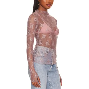 Ugerlov Women's Long Sleeve Mesh Blouse in Pink