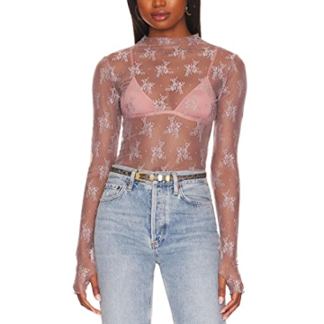 Ugerlov Women's Long Sleeve Mesh Blouse in Pink