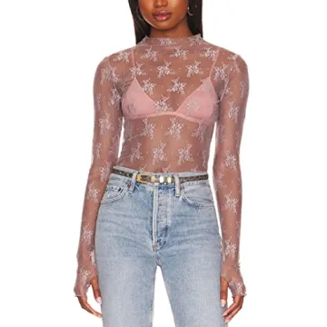 Ugerlov Women's Long Sleeve Mesh Blouse in Pink