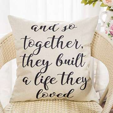 Fahrendom and So Together They Built a Life They Loved Farmhouse Décor Family Decoration Sign Cotton Linen Home Decorative Throw Pillow Case Cushion Cover with Words for Sofa Couch, 18 x 18 in