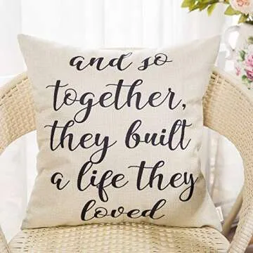 Fahrendom and So Together They Built a Life They Loved Farmhouse Décor Family Decoration Sign Cotton Linen Home Decorative Throw Pillow Case Cushion Cover with Words for Sofa Couch, 18 x 18 in