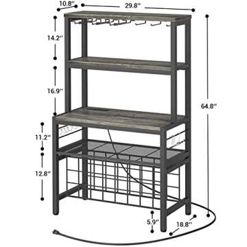 Unikito FreeStanding Wine Rack Table, Floor Liquor Cabinet with Glass Holder, Floor Bar Cabinet with Wine Rack for Home Kitchen Dining Room, Black Oak