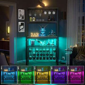 Unikito FreeStanding Wine Rack Table, Floor Liquor Cabinet with Glass Holder, Floor Bar Cabinet with Wine Rack for Home Kitchen Dining Room, Black Oak