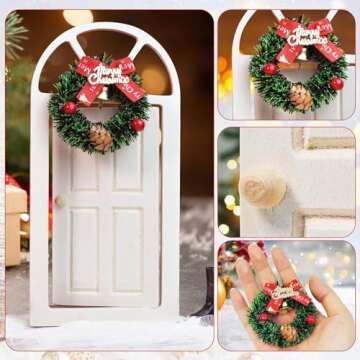 VICDUEKG 27 Pcs Christmas Elf Girl Fairy Doors Decorations Wooden Fairy Door Miniature Enchanted Fairy Doors with Christmas Tree and Christmas Accesories Tiny Xmas Decor Craft Gift for Kids