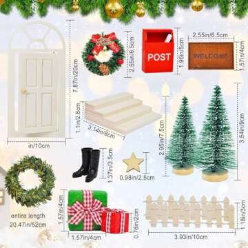 VICDUEKG 27 Pcs Christmas Elf Girl Fairy Doors Decorations Wooden Fairy Door Miniature Enchanted Fairy Doors with Christmas Tree and Christmas Accesories Tiny Xmas Decor Craft Gift for Kids