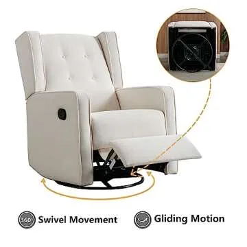 Swivel Rocker Recliner Chair, Nursery Glider Chair, Nursery Rocking Chairs, Manual Reclining Chair, White
