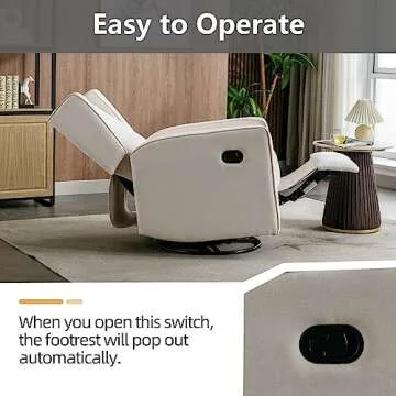 Swivel Rocker Recliner Chair, Nursery Glider Chair, Nursery Rocking Chairs, Manual Reclining Chair, White