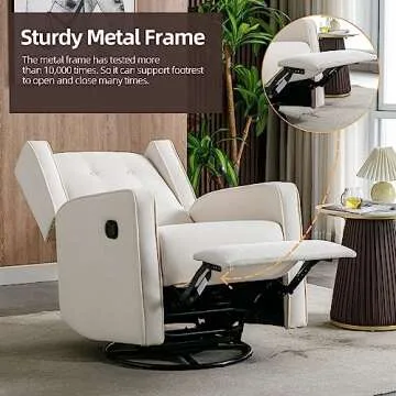 Swivel Rocker Recliner Chair, Nursery Glider Chair, Nursery Rocking Chairs, Manual Reclining Chair, White