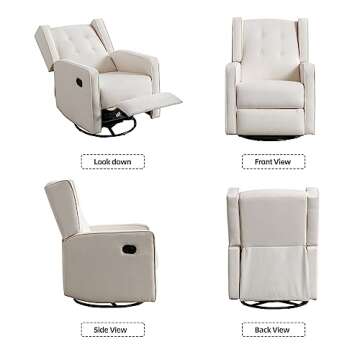 Swivel Rocker Recliner Chair, Nursery Glider Chair, Nursery Rocking Chairs, Manual Reclining Chair, White