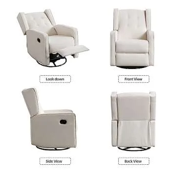 Swivel Rocker Recliner Chair, Nursery Glider Chair, Nursery Rocking Chairs, Manual Reclining Chair, White