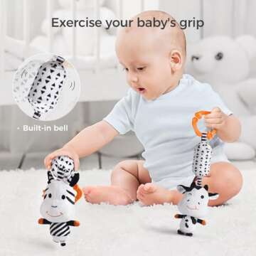 TUMAMA Black and White Baby Toys, High Contrast Baby Tummy Time Toys, Newborn Soft Books Mirror Rattles, Montessori Sensory Toys 0-12 Months, Hanging Infant Toys for Carseat Stroller Play Mat Crib