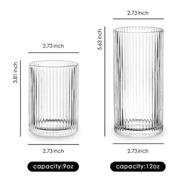 Combler Ribbed Glass Cups Set with Straws - Durable and Stylish