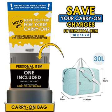 For Spirit Airlines Personal Item Bag 18x14x8 Foldable Travel Duffel Bag Tote Duffle Carry on Luggag...