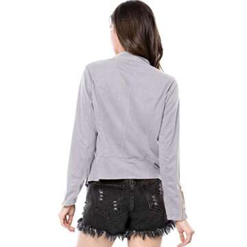 Allegra K Women's St. Patrick's Day Moto Faux Suede Jacket Lightweight Open Front Lapel Draped Outwear Cardigan