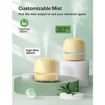 Essential Oil Diffuser & Top 8 Essential Oils Set, 7 Ambient Lights, 300ml Aromatherapy Diffuser with 3 Timer & 2 Mist Levels, Waterless Auto-Off, 8hr-Work Time Diffusers for Essential Oils Large Room