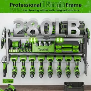 Power Tool Organizer - 3 Layer 8 Drill Holder Wall Mount, Storage Rack for Garage Organization, Larg...