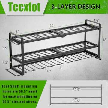 Power Tool Organizer for Garage - 3 Layer Tool Rack