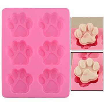 Set of Two Dog Paw Print Silicone Mold for Homemade Dog Treats Paw for Baking Chocolate Candy, Oven Microwave Freezer Safe (Pink Dog Paw Print (2 Pack))