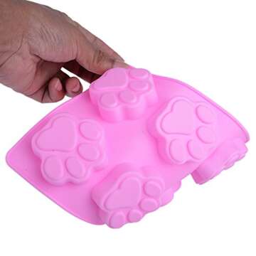Set of Two Dog Paw Print Silicone Mold for Homemade Dog Treats Paw for Baking Chocolate Candy, Oven Microwave Freezer Safe (Pink Dog Paw Print (2 Pack))