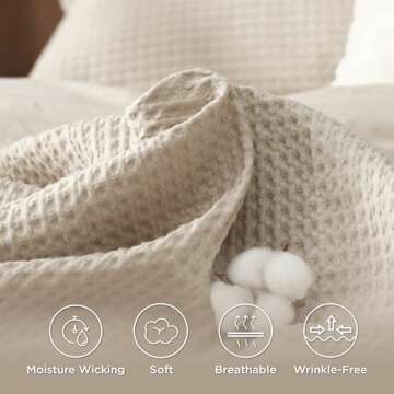 Bedsure Cotton Duvet Cover Set - 100% Cotton Waffle Weave Beige Duvet Cover California King, GentleSoft™ and Breathable Cal King Bedding Set for All Season, 3 Pieces, 104"x98"